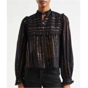 NWT FARM RIO Metallic Stripe Ruffle Shirt